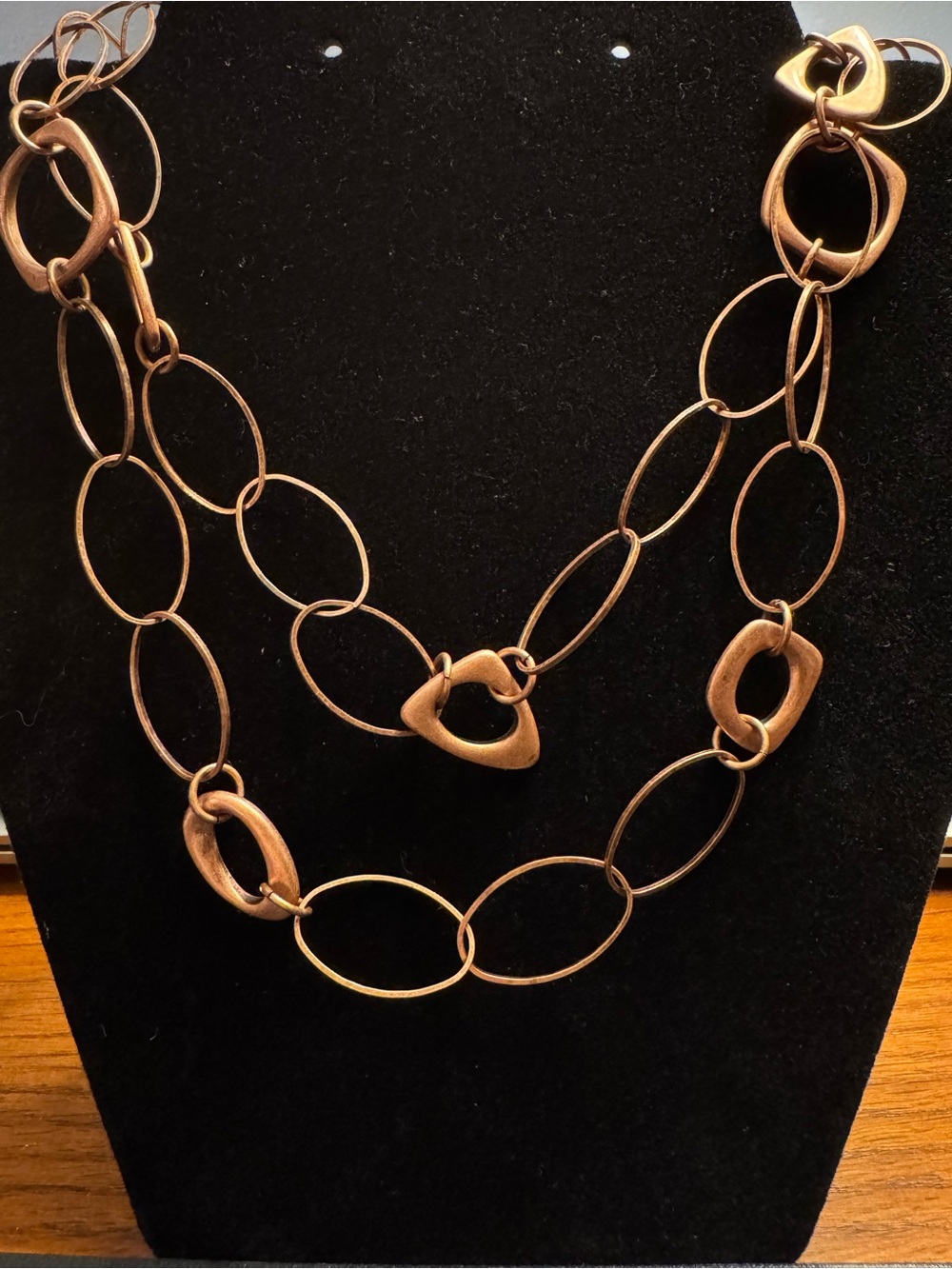 Premier Designs Signed 42” Copper Tone Geometric Open Link Statement Necklace